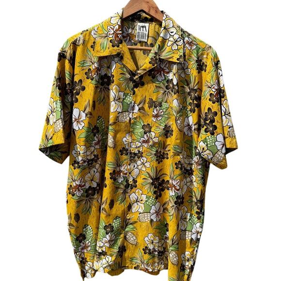 Max Mehra Collections Yellow Floral Tropical Button Up Shirt Men's Large - Picture 1 of 5